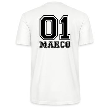 Marco - Name - Stanley/Stella Unisex Bio-T-Shirt CRAFTER - Weiß - Hinten - Michal (187cm)