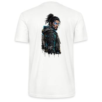 Univers Japonais - Samouraï Moderne - T-shirt bio CRAFTER Stanley Stella Unisexe - blanc - Dos - Michal (187cm)