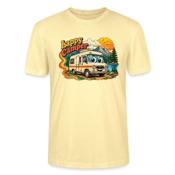 Happy Camper – Retro Wohnmobil Camping Design - Stanley/Stella Unisex Bio-T-Shirt CRAFTER - Creme - Vorne - Alina (178cm) & Michal (187cm)