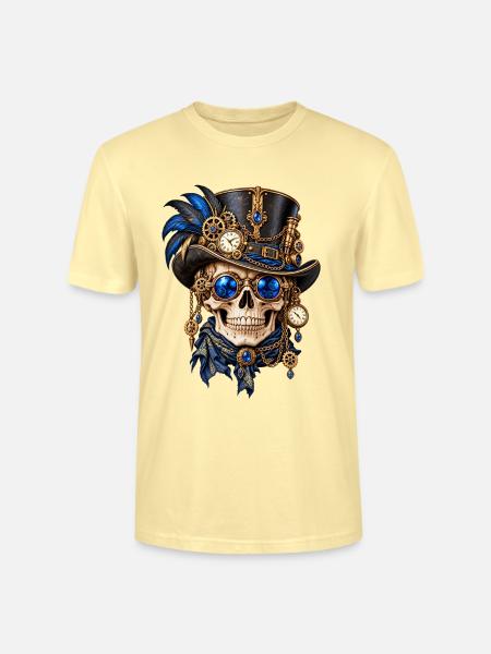 Totenkopf, Totenkopf, Steampunk-Hut, blaue Federn - Stanley/Stella Unisex Bio-T-Shirt CRAFTER - Creme