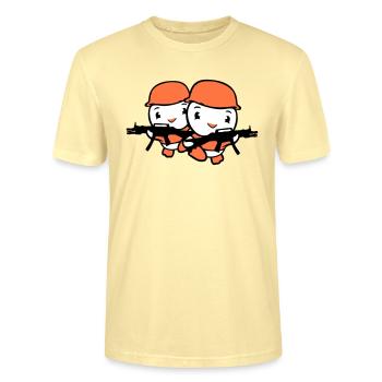 2 Ducks Soldier Army Professional Soldier Helmet Gun Races - Stanley/Stella CRAFTER Unisex Organic T-Shirt - cream - Front - Alina (178cm) & Michal (187cm)