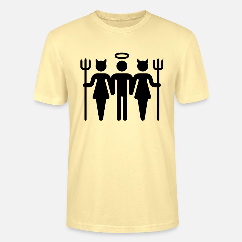 Devil-Cherub-Devil / Teufel-Engel-Teufel (M) - Stanley/Stella CRAFTER Unisex Organic T-Shirt - cream