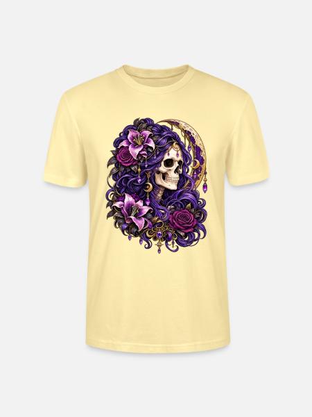 Schädelfrau, Mondblumen, Lila, Gotisch, - Stanley/Stella Unisex Bio-T-Shirt CRAFTER - Creme