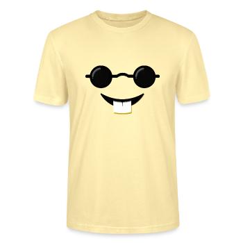 Emoticon Schlauberger - Karneval Gruppenkostüm - Stanley/Stella Unisex Bio-T-Shirt CRAFTER - Creme - Vorne - Alina (178cm) & Michal (187cm)