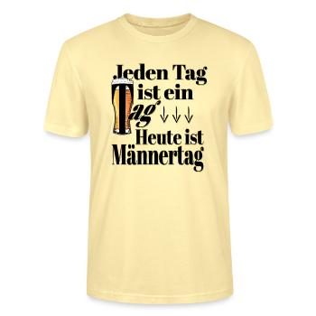 Chaque jour est un jour, aujourd’hui c’est la journée des hommes - bière - T-shirt bio CRAFTER Stanley Stella Unisexe - crème - Devant - Alina (178cm) & Michal (187cm)