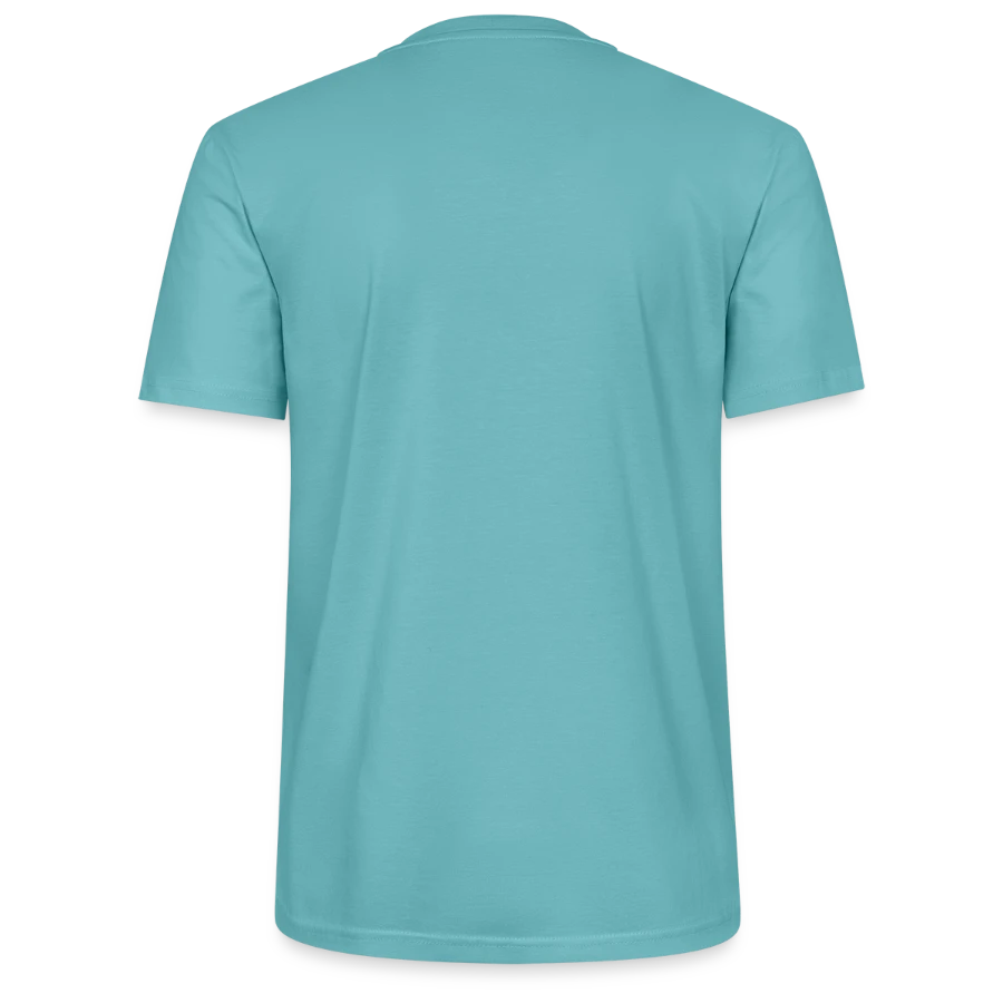 Moon Bay badge on a stanley/stella crafter unisex organic t-shirt, pastel turquoise, back