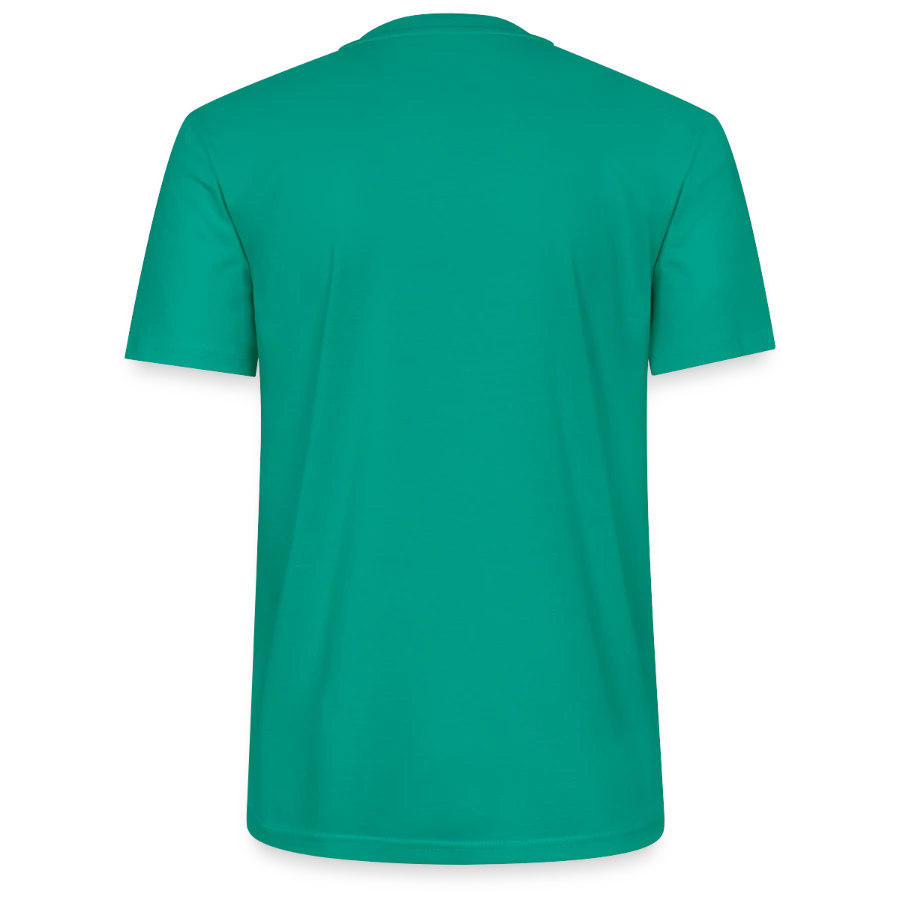 Mount Olympus badge on a stanley/stella crafter unisex organic t-shirt, blue-green, back