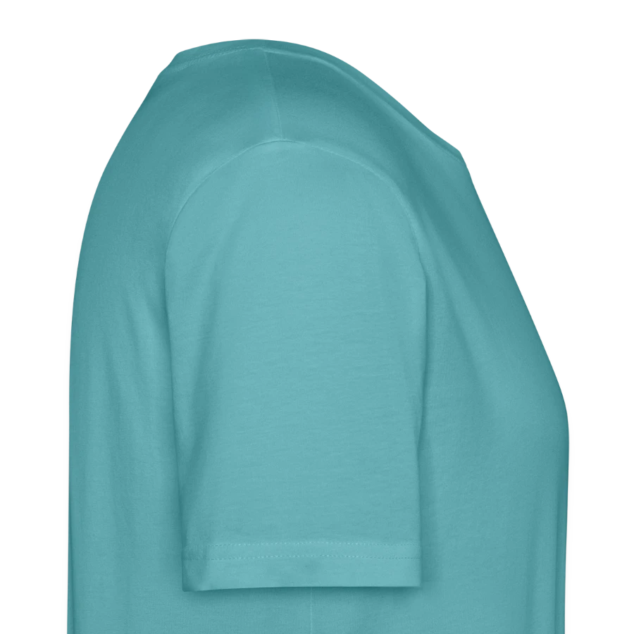 Mount Olympus badge on a stanley/stella crafter unisex organic t-shirt, pastel turquoise, right