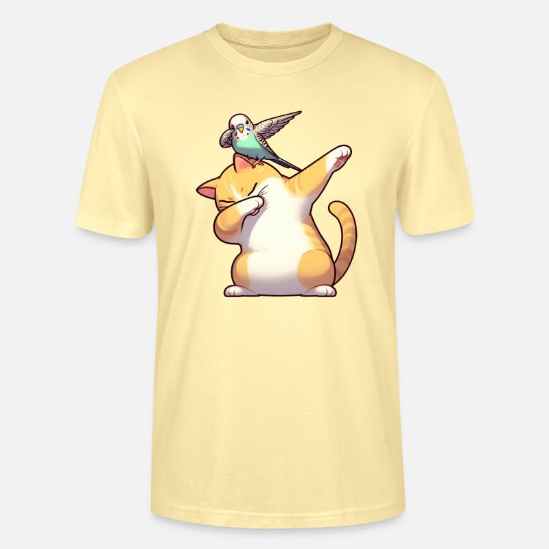 Chat et perruche dabbing mignon - T-shirt bio CRAFTER Stanley Stella Unisexe - crème