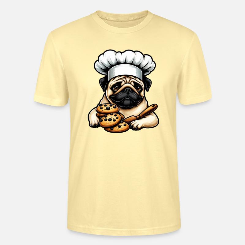 Mops Koch mit Cookie - Stanley/Stella Unisex Bio-T-Shirt CRAFTER - Creme