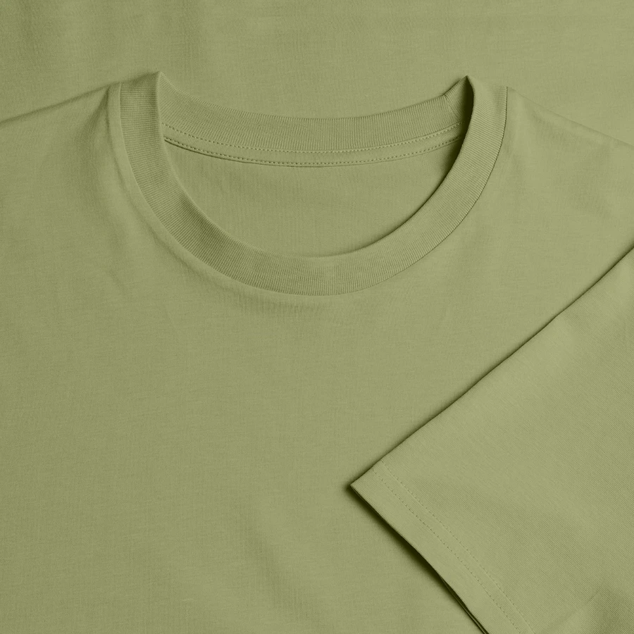 Hollow Peak badge on a stanley/stella crafter unisex organic t-shirt, sage, neck label
