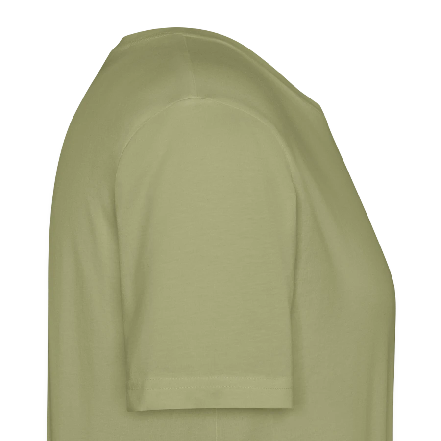 Hollow Peak badge on a stanley/stella crafter unisex organic t-shirt, sage, right