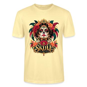 Mexikanische Totenkopffrau Dia de los Muertos - Stanley/Stella Unisex Bio-T-Shirt CRAFTER - Creme - Vorne - Alina (178cm) & Michal (187cm)