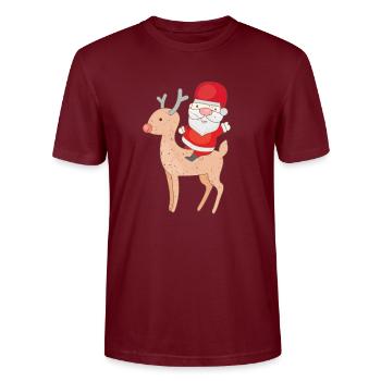 Sankt-Reiten auf Rudolph-Ren-Weihnachtsweihnachten - Stanley/Stella Unisex Bio-T-Shirt CRAFTER - Burgunderrot - Vorne - Alina (178cm) & Michal (187cm)