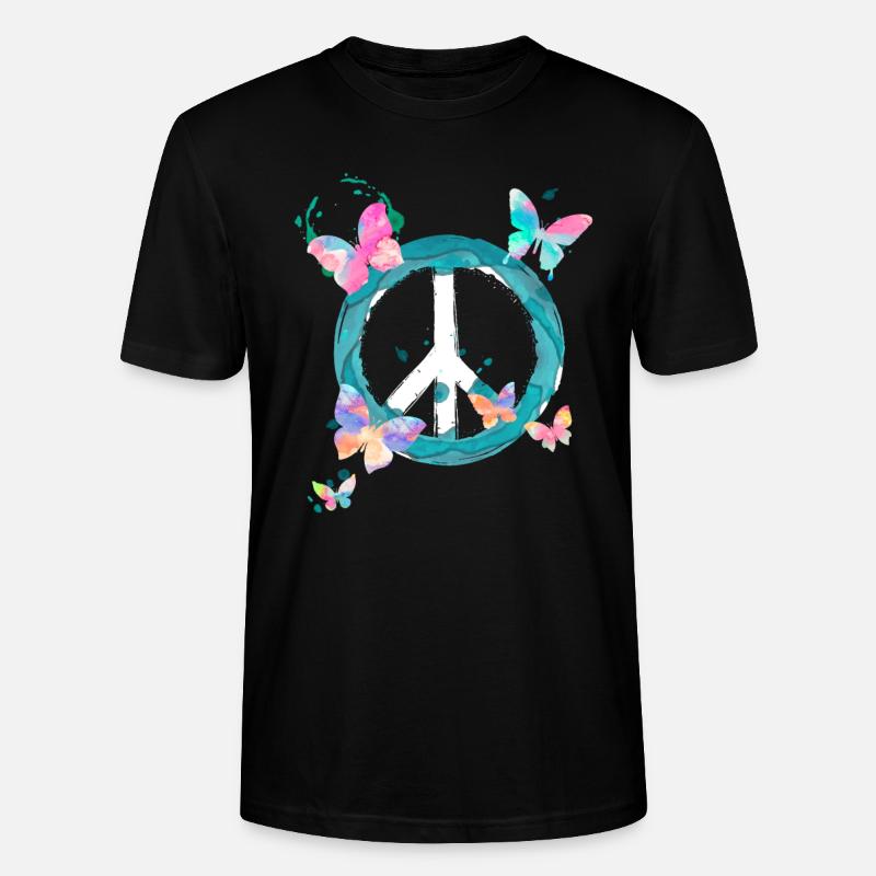 Peacezeichen Schmetterlinge - Stanley/Stella Unisex Bio-T-Shirt CRAFTER - Schwarz