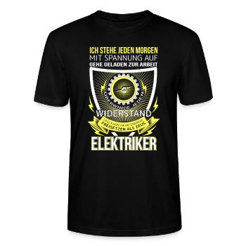 Elektriker Ich stehe jeden morgen mit Spannung auf - Stanley/Stella Unisex Bio-T-Shirt CRAFTER - Schwarz - Vorne - Alina (178cm) & Michal (187cm)
