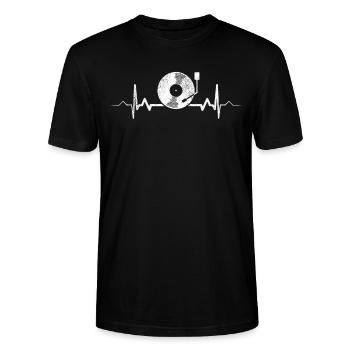 Vinyl Herzschlag - Vintag Retro Schallplatte DJ - Stanley/Stella Unisex Bio-T-Shirt CRAFTER - Schwarz - Vorne - Alina (178cm) & Michal (187cm)