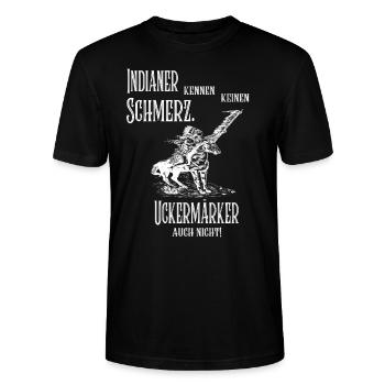 Uckermark Indianer T-Shirt Geschenk - Stanley/Stella Unisex Bio-T-Shirt CRAFTER - Schwarz - Vorne - Alina (178cm) & Michal (187cm)