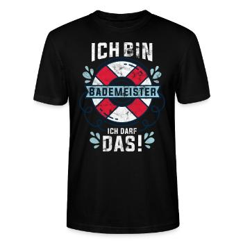 Bademeister Spruch Geschenk - Stanley/Stella Unisex Bio-T-Shirt CRAFTER - Schwarz - Vorne - Alina (178cm) & Michal (187cm)