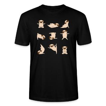 Yoga Mops Hunde Lustig - Stanley/Stella Unisex Bio-T-Shirt CRAFTER - Schwarz - Vorne - Alina (178cm) & Michal (187cm)