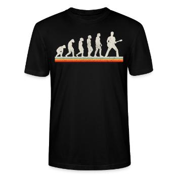 Gitarrist Evolution Vintage Retro Gitarre Geschenk - Stanley/Stella Unisex Bio-T-Shirt CRAFTER - Schwarz - Vorne - Alina (178cm) & Michal (187cm)