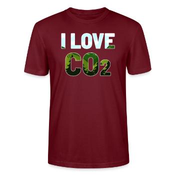 I love CO2 carbon dioxide - Stanley/Stella CRAFTER Unisex Organic T-Shirt - burgundy - Front - Alina (178cm) & Michal (187cm)