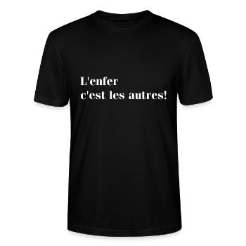 L'ENFER C'EST LES AUTRES PHILOSOPH ZITAT GESCHENK - Stanley/Stella Unisex Bio-T-Shirt CRAFTER - Schwarz - Vorne - Alina (178cm) & Michal (187cm)
