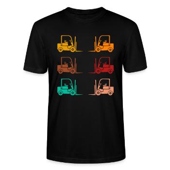 Forklift truck forklift driver gift vintage gift - Stanley/Stella CRAFTER Unisex Organic T-Shirt - black - Front - Alina (178cm) & Michal (187cm)