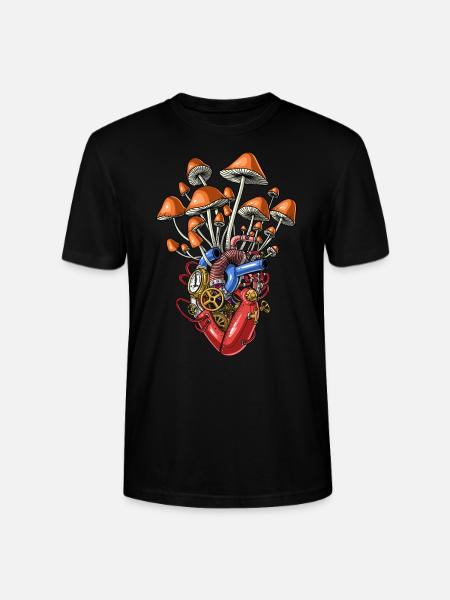 Steampunk Magic Mushrooms Heart - Stanley/Stella CRAFTER Unisex Organic T-Shirt - black