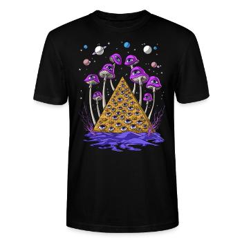 Psychedelic Egyptian Pyramid Psilocybin Mushrooms - Stanley/Stella CRAFTER Unisex Organic T-Shirt - black - Front - Alina (178cm) & Michal (187cm)