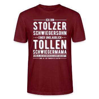 Stolzer Schwiegersohn - Stanley/Stella Unisex Bio-T-Shirt CRAFTER - Burgunderrot - Vorne - Alina (178cm) & Michal (187cm)