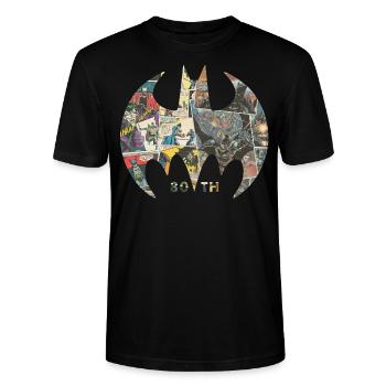 Batman 80 Ans BD - T-shirt bio CRAFTER Stanley Stella Unisexe - noir - Devant - Alina (178cm) & Michal (187cm)