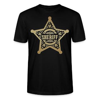 Sheriffstern, Sheriff, Stern, Karneval, Fasching - Stanley/Stella Unisex Bio-T-Shirt CRAFTER - Schwarz - Vorne - Alina (178cm) & Michal (187cm)