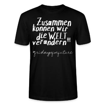 Klimagrechtigkeit ZUSAMMEN STARK Klimalösung - Stanley/Stella Unisex Bio-T-Shirt CRAFTER - Schwarz - Vorne - Alina (178cm) & Michal (187cm)