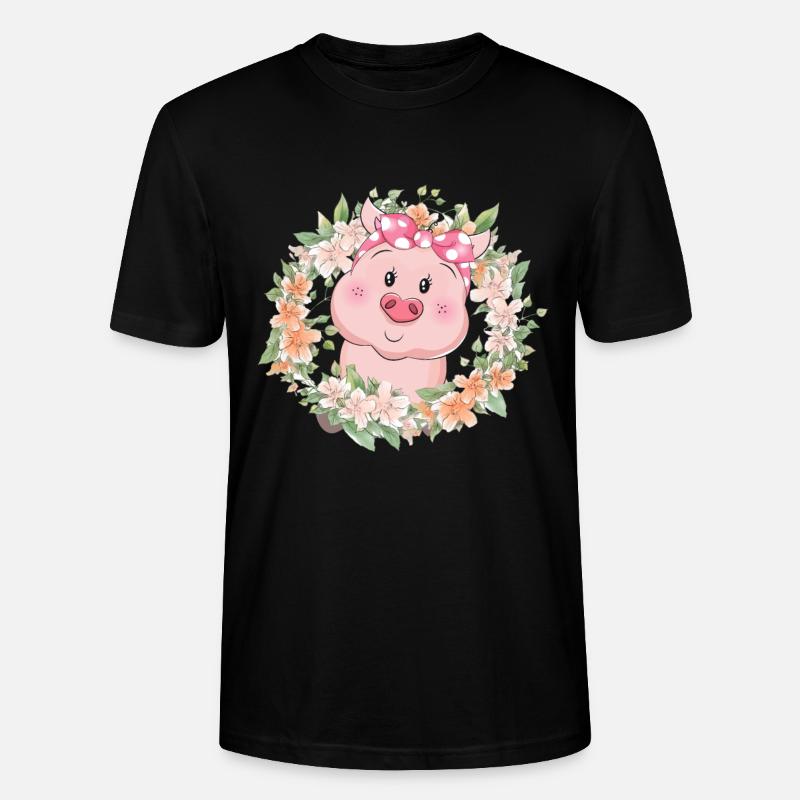 Schwein Blumen - Stanley/Stella Unisex Bio-T-Shirt CRAFTER - Schwarz