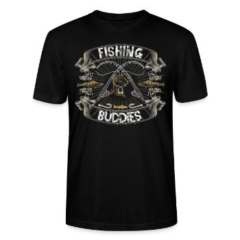 Fishing Buddies visser shirt, visserij gezegden - Stanley/Stella Uniseks bio-T-shirt CRAFTER - zwart - Voor - Alina (178cm) & Michal (187cm)