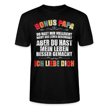 Bonuspapa Bonus Papa Stiefvater Geschenk - Stanley/Stella Unisex Bio-T-Shirt CRAFTER - Schwarz - Vorne - Alina (178cm) & Michal (187cm)