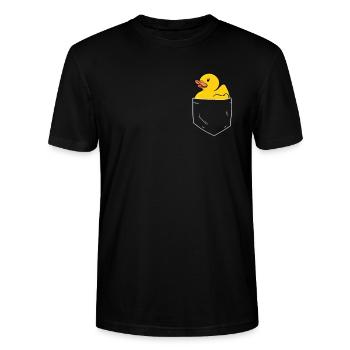 Badeente Gummiente Quietscheente Brusttasche - Stanley/Stella Unisex Bio-T-Shirt CRAFTER - Schwarz - Vorne - Alina (178cm) & Michal (187cm)