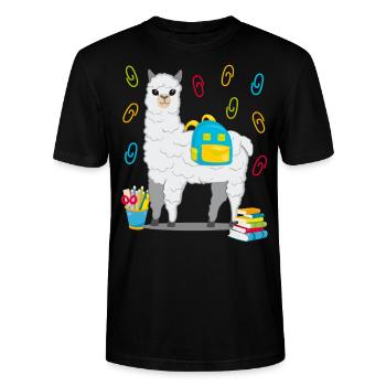 Lama Alpaka Einschulung Schulbeginn Geschenk 2020 - Stanley/Stella Unisex Bio-T-Shirt CRAFTER - Schwarz - Vorne - Alina (178cm) & Michal (187cm)