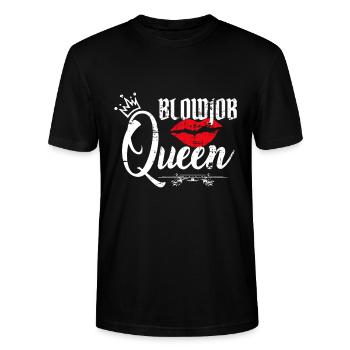 Blowjob Queen Vintage Schniblow lustiges Geschenk - Stanley/Stella Unisex Bio-T-Shirt CRAFTER - Schwarz - Vorne - Alina (178cm) & Michal (187cm)