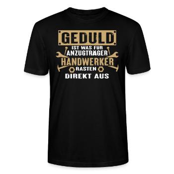 Geduld ist was für Anzugträger - Stanley/Stella Unisex Bio-T-Shirt CRAFTER - Schwarz - Vorne - Alina (178cm) & Michal (187cm)