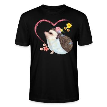 Hedgehog pile of leaves - Stanley/Stella CRAFTER Unisex Organic T-Shirt - black - Front - Alina (178cm) & Michal (187cm)