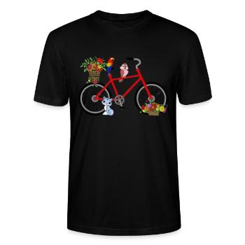 Colors happy bike with animal visit - Stanley/Stella CRAFTER Unisex Organic T-Shirt - black - Front - Alina (178cm) & Michal (187cm)