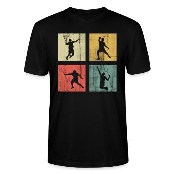 Badminton - Stanley/Stella Unisex Bio-T-Shirt CRAFTER - Schwarz - Vorne - Alina (178cm) & Michal (187cm)