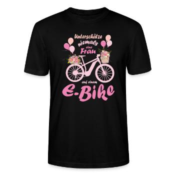Damen E-Bike Mountainbike Damenrad Pedelec Rad - Stanley/Stella Unisex Bio-T-Shirt CRAFTER - Schwarz - Vorne - Alina (178cm) & Michal (187cm)