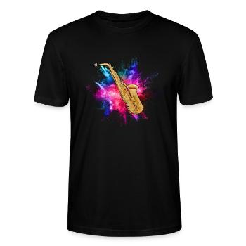 saxophone - T-shirt bio CRAFTER Stanley Stella Unisexe - noir - Devant - Alina (178cm) & Michal (187cm)
