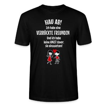 Hau ab! Verrückte Freundin Bruder Schwester Freund - Stanley/Stella Unisex Bio-T-Shirt CRAFTER - Schwarz - Vorne - Alina (178cm) & Michal (187cm)