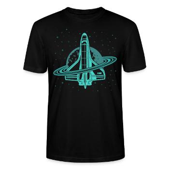 Space Shuttle Weltall Saturn Planet Mond Weltall - Stanley/Stella Unisex Bio-T-Shirt CRAFTER - Schwarz - Vorne - Alina (178cm) & Michal (187cm)