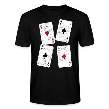 Spielkarten Karten Ass Kartenspiel Geschenk Lustig - Stanley/Stella Unisex Bio-T-Shirt CRAFTER - Schwarz - Vorne - Alina (178cm) & Michal (187cm)