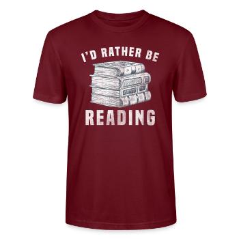 I would rather read - Stanley/Stella CRAFTER Unisex Organic T-Shirt - burgundy - Front - Alina (178cm) & Michal (187cm)